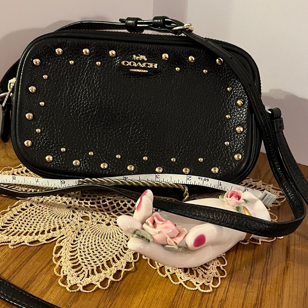 Coach Black Leather Studded Shoulder / Crossbody Bag